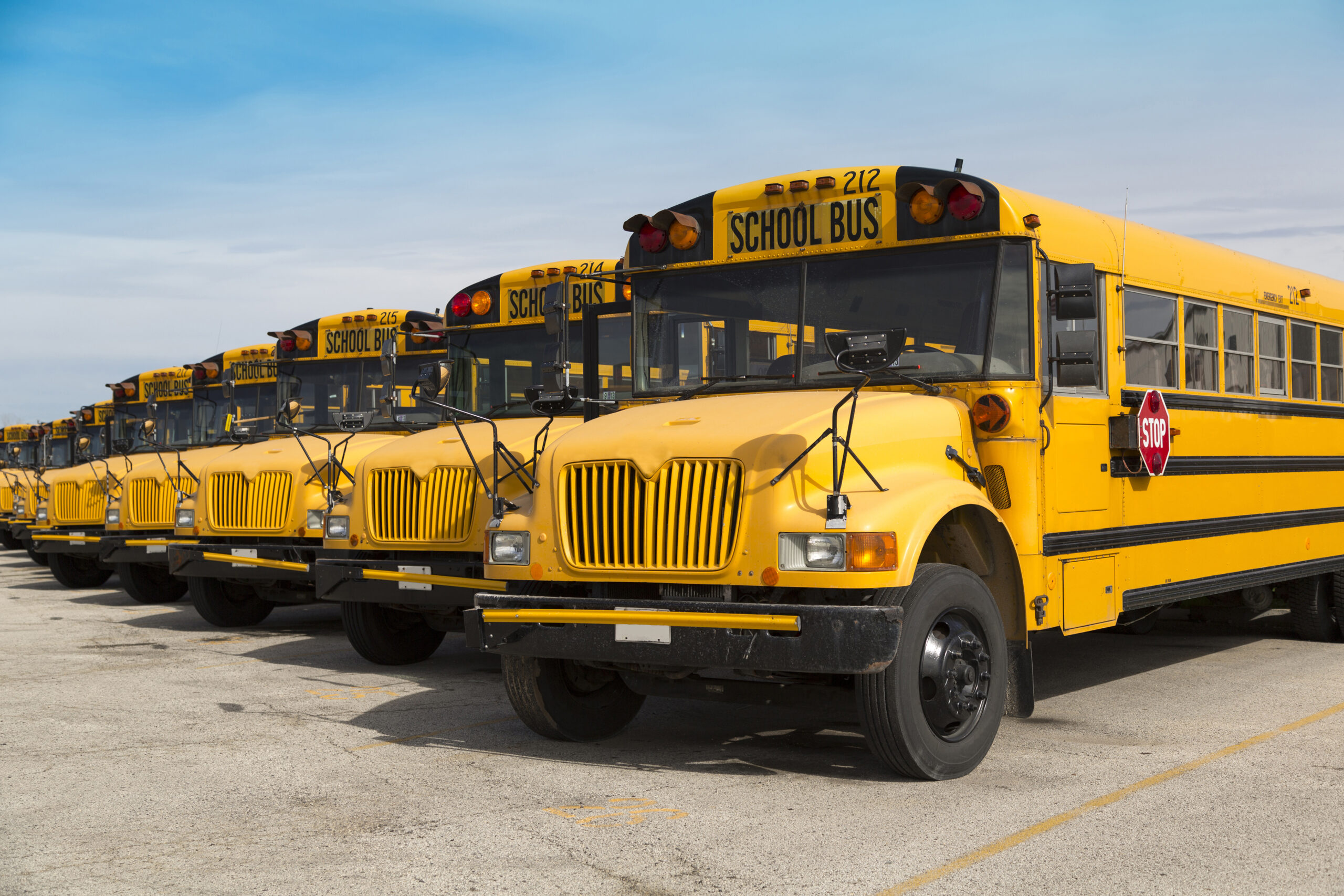 School,Buses,In,A,Parking,Lot